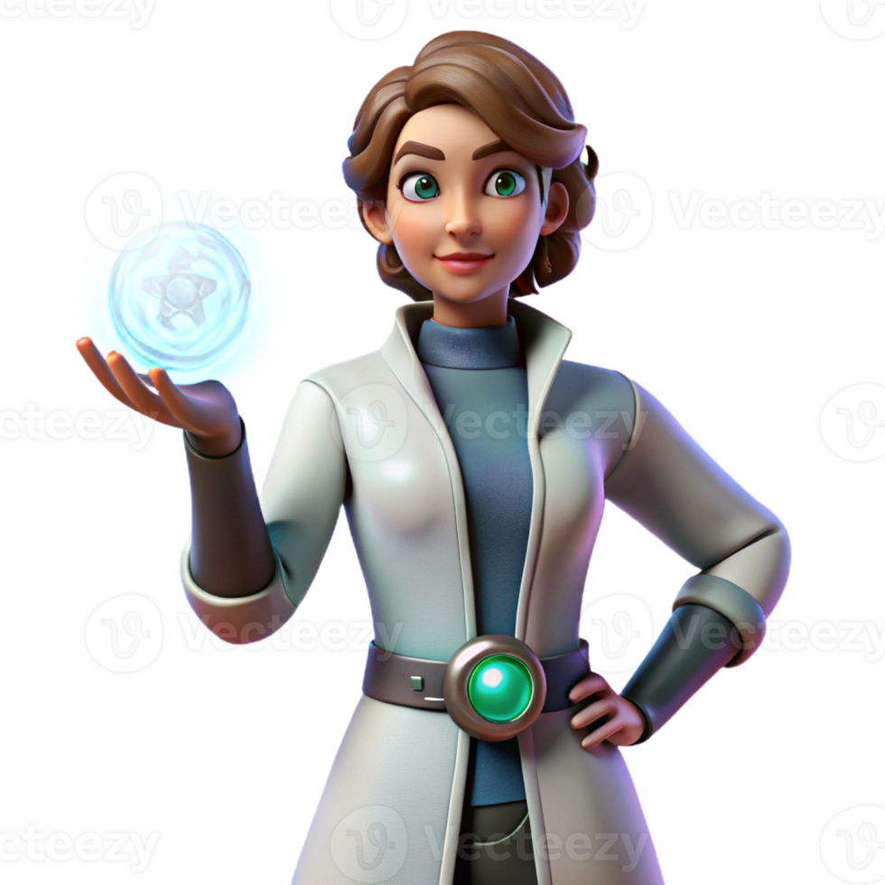 stunning contemporary 3D Render Woman Scientist Holding Orb exclusive png