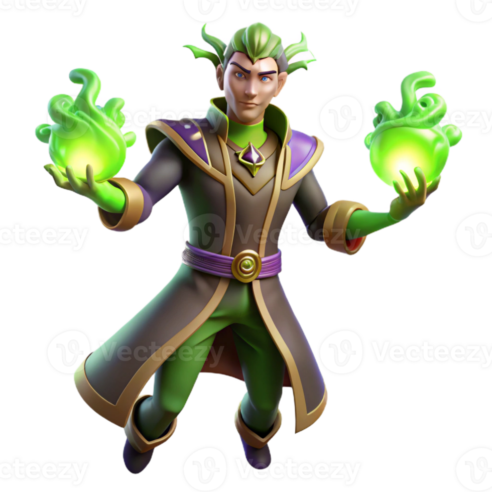 stunning traditional 3D Render Green Magic Wizard high resolution png
