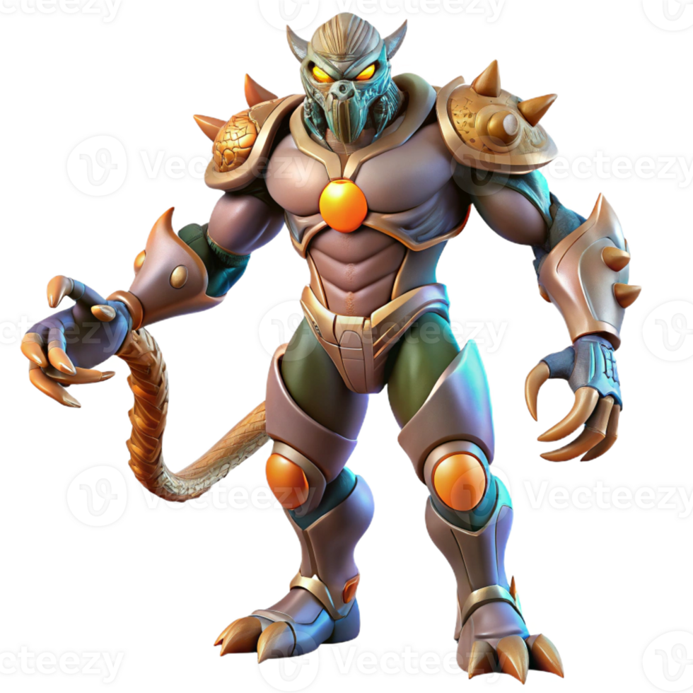 elegant minimalist Powerful Armored Creature 3D Render detailed png