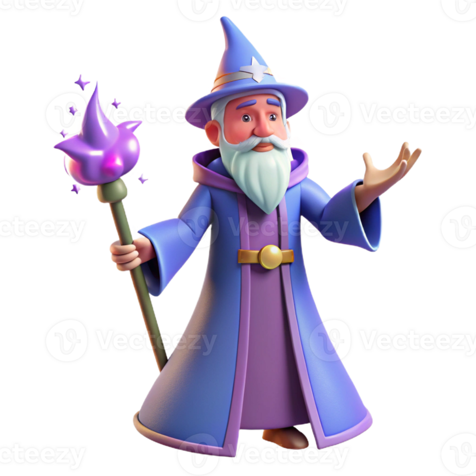 vibrant creative Wizard 3D Render, Magical Staff, Fantasy Illustration exclusive png