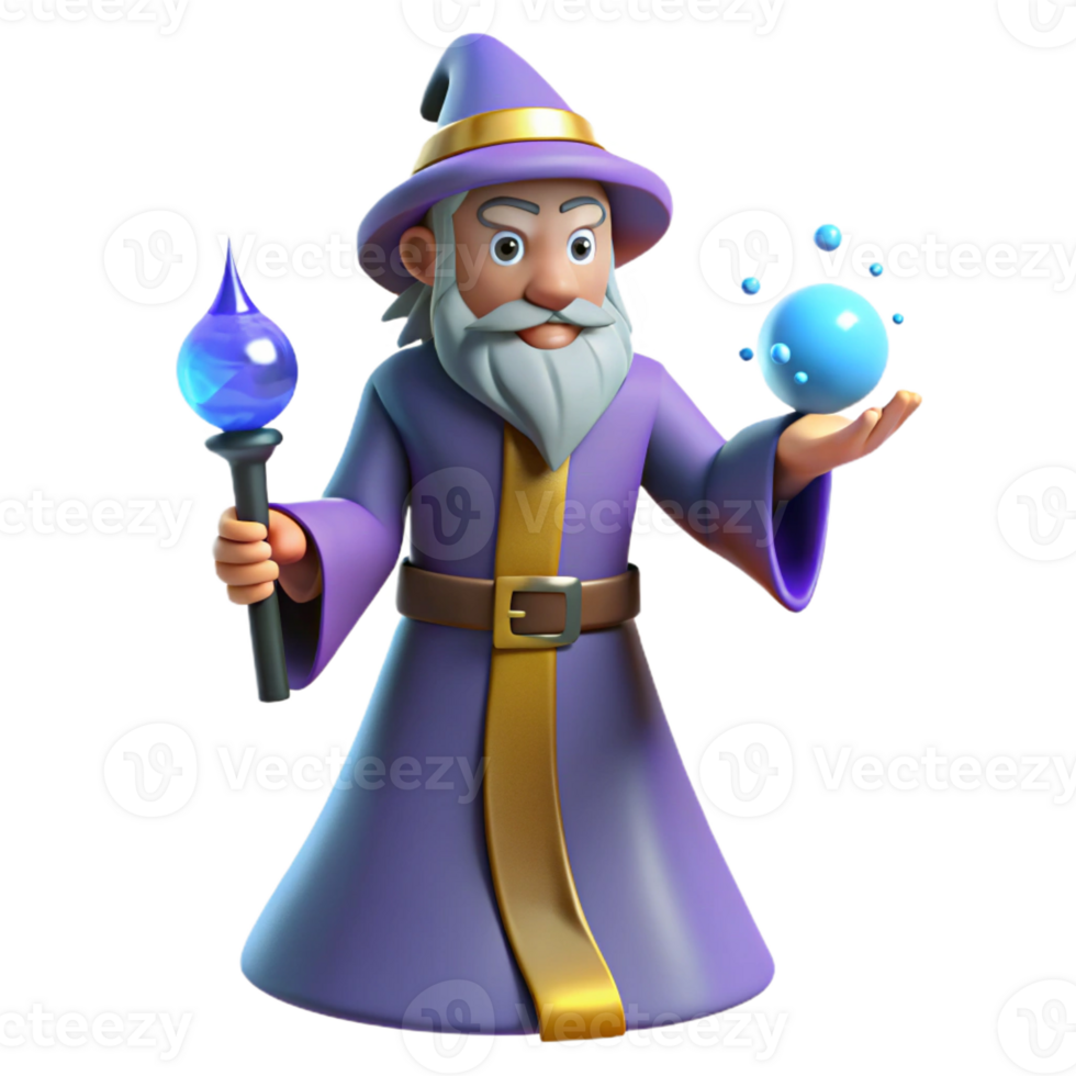 serene artistic Wizard 3D Render Fantasy Magic Staff detailed png