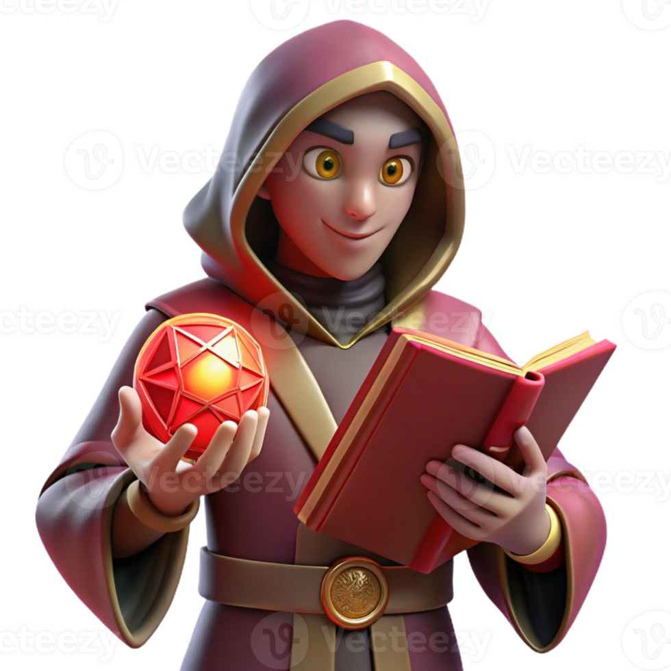 serene creative Young Wizard 3D Render premium png