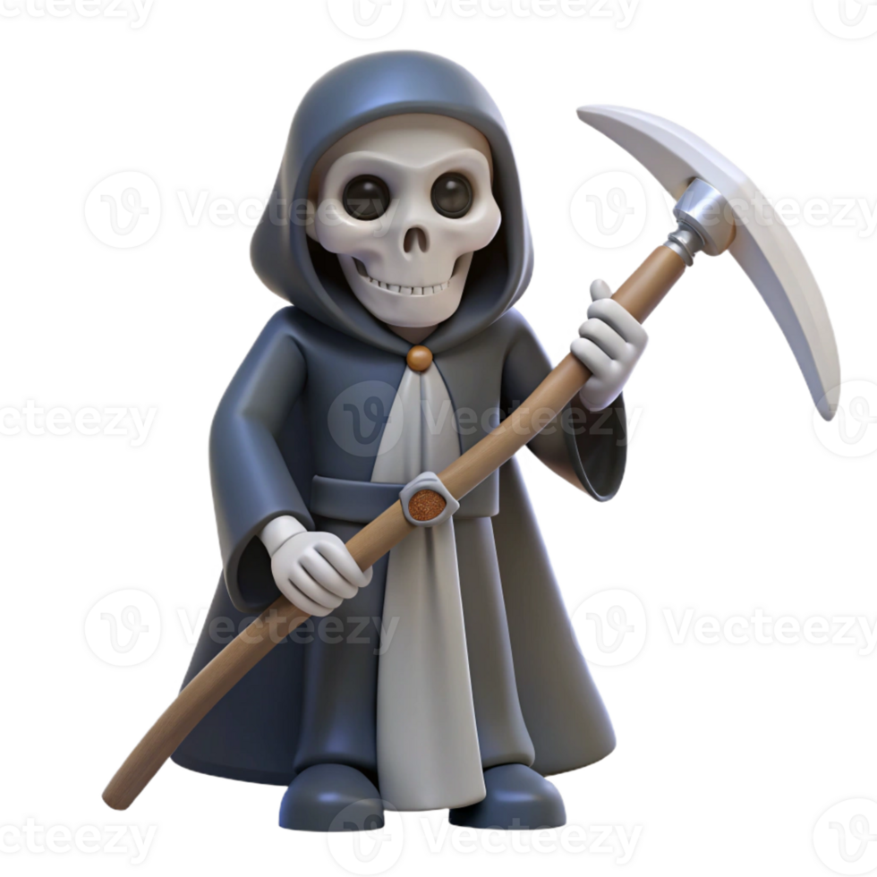 elegant minimalist Grim Reaper 3D Render Cartoon exclusive png