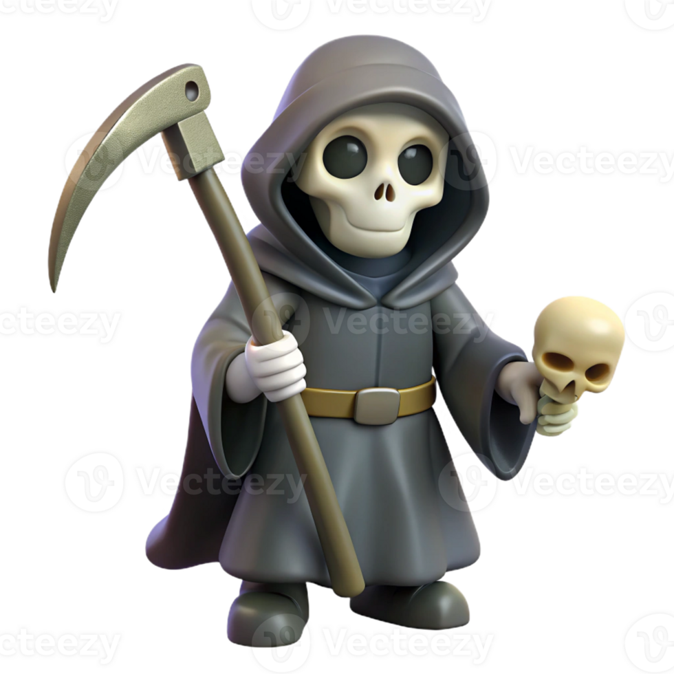 stunning vintage Cute Grim Reaper 3D Render high resolution png