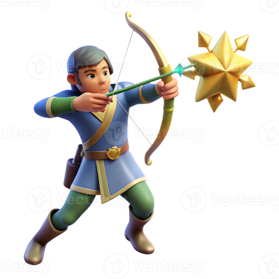 impressive minimalist 3D Render Archer Boy with Star Arrow exclusive png