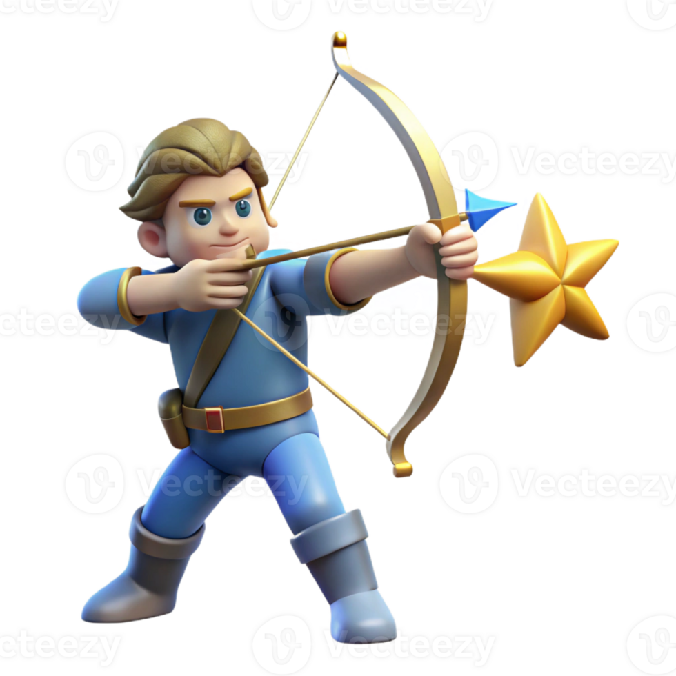 elegant traditional 3D Render Archer Boy with Bow and Star original png