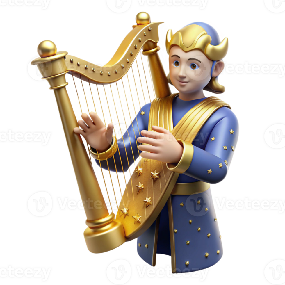 vibrant creative 3D Render of a Musical Boy with Harp high quality png