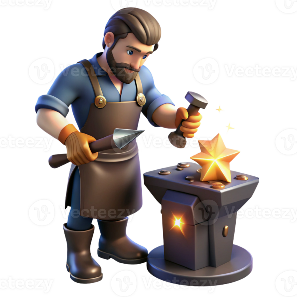 vibrant creative 3D Illustration Blacksmith Forging Star detailed png