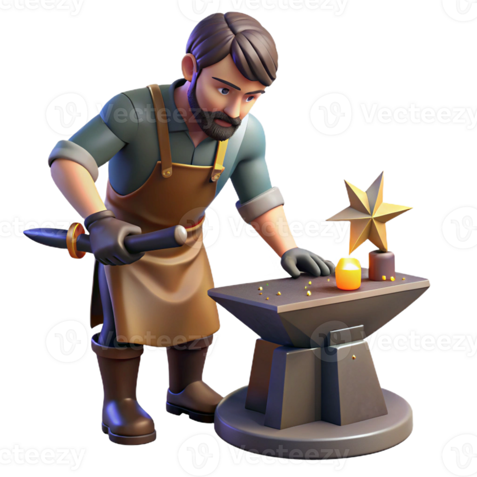 elegant rustic Blacksmith 3D Illustration Crafting Star Award professional png