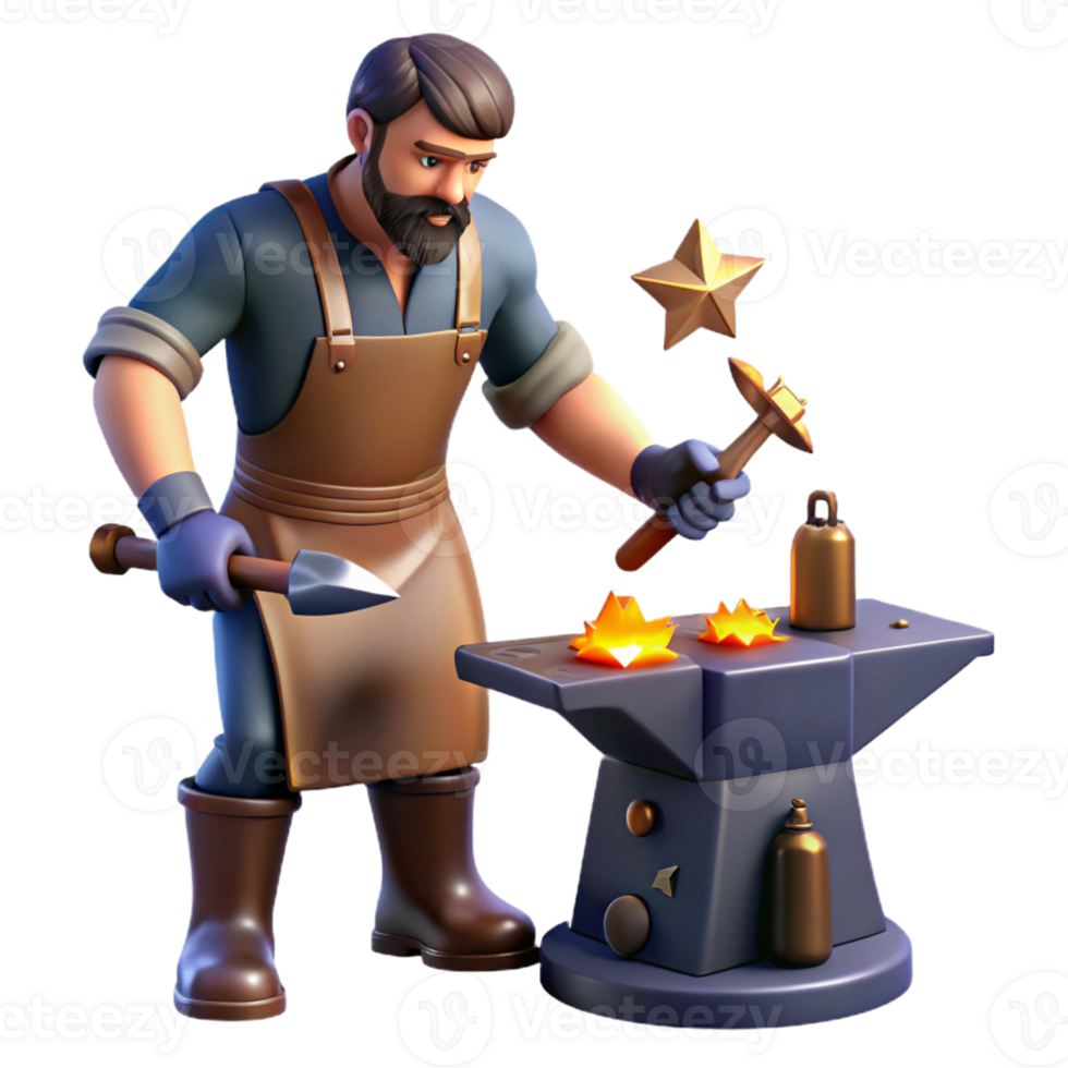 beautiful abstract Blacksmith 3D Illustration Crafting a Star detailed png