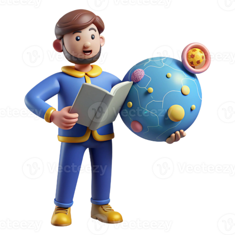 elegant classic 3D Cartoon Scientist Exploring Cell Structure authentic png