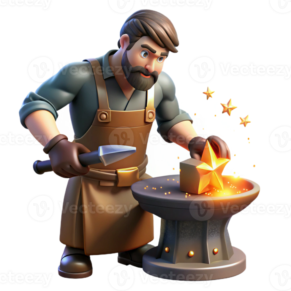 beautiful abstract 3D Illustration Blacksmith Forging Star genuine png