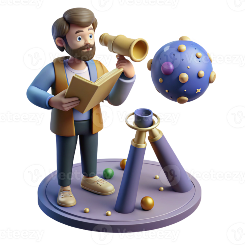 impressive vintage 3D Illustration Astronomer Exploring Cosmos authentic png