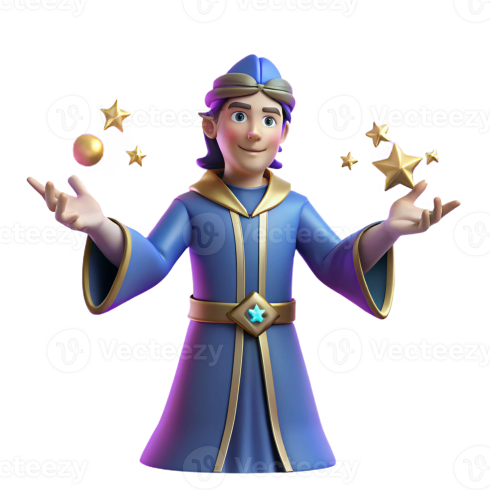 vibrant contemporary 3D Render Wizard with Stars premium png