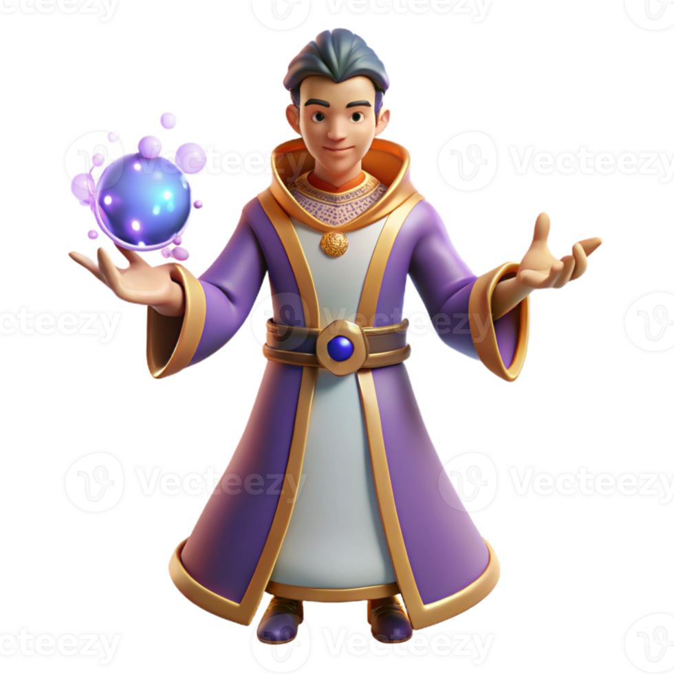 dramatic artistic 3D Render Wizard with Magic Orb high quality png