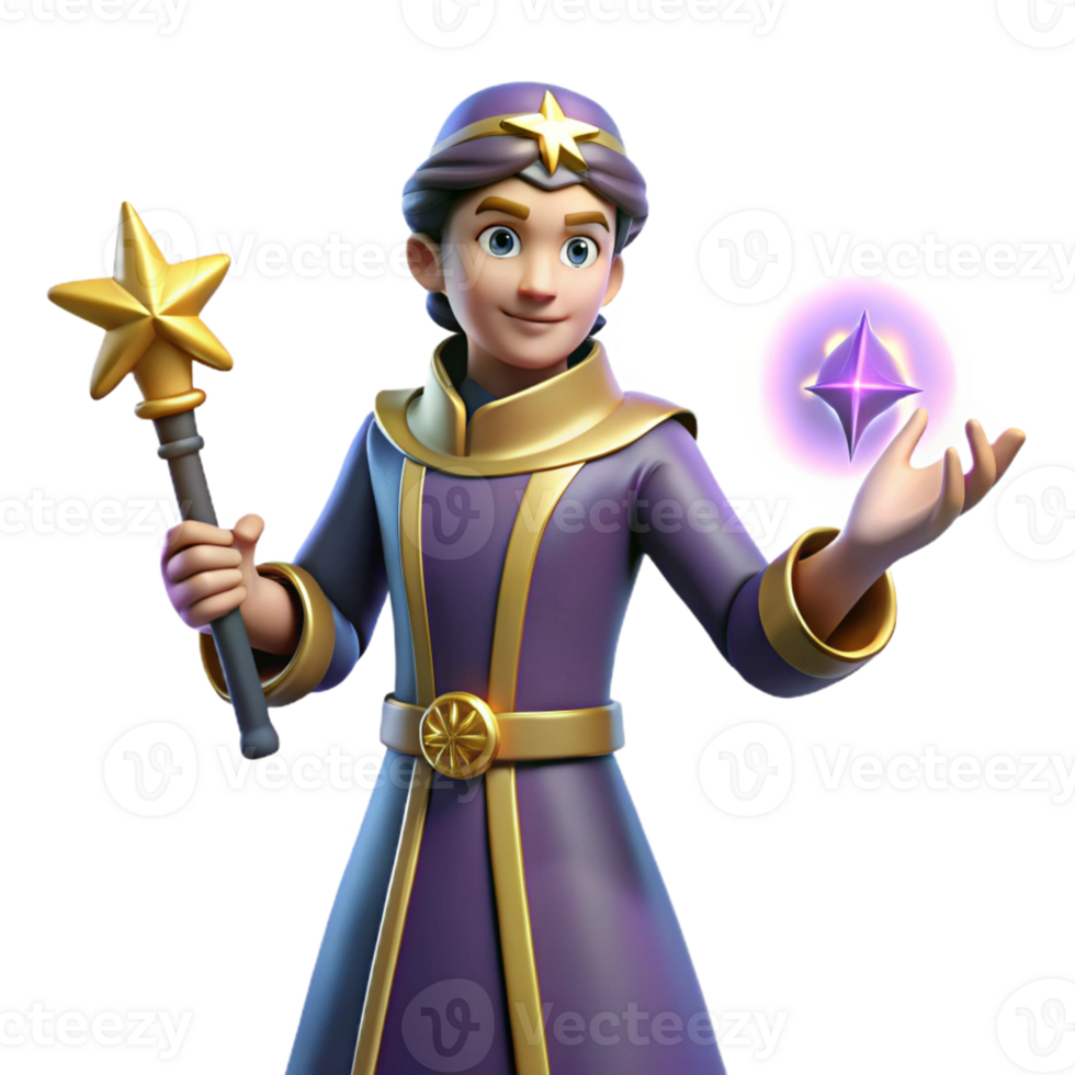 dramatic contemporary Young Wizard 3D Render genuine png