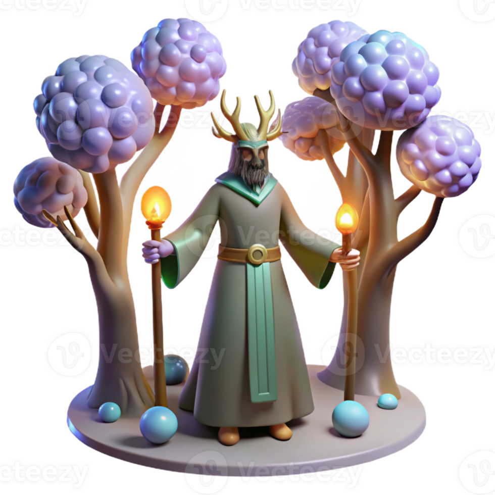 impressive traditional 3D Render Fantasy Wizard with Torches high quality png