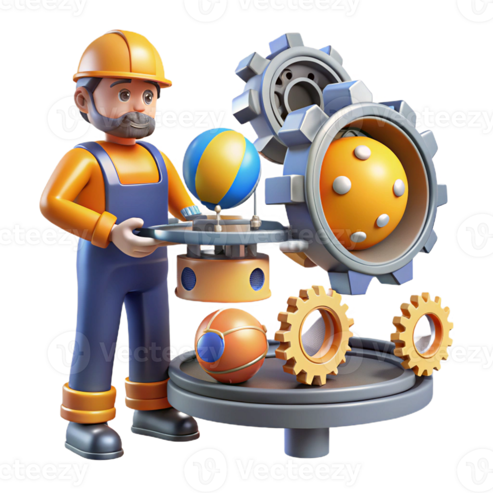 elegant modern 3D Illustration Mechanic and Gear System with Balls authentic png