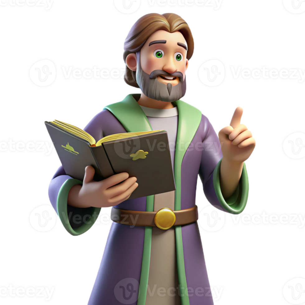 extraordinary minimalist 3D Cartoon Wise Man Illustration high resolution png