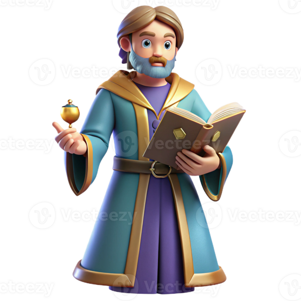 beautiful creative 3D Render Wizard with Book and Chalice high resolution png