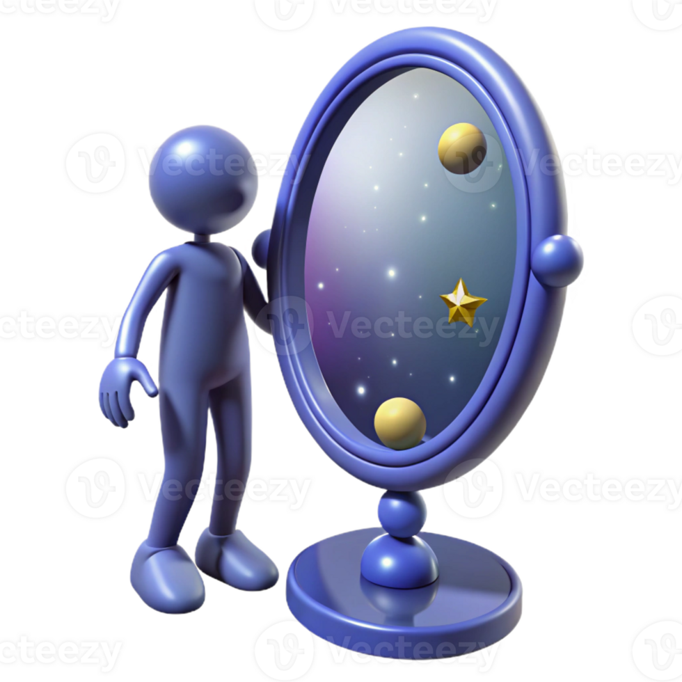 elegant artistic 3D Render Figure and Cosmic Mirror Illustration genuine png