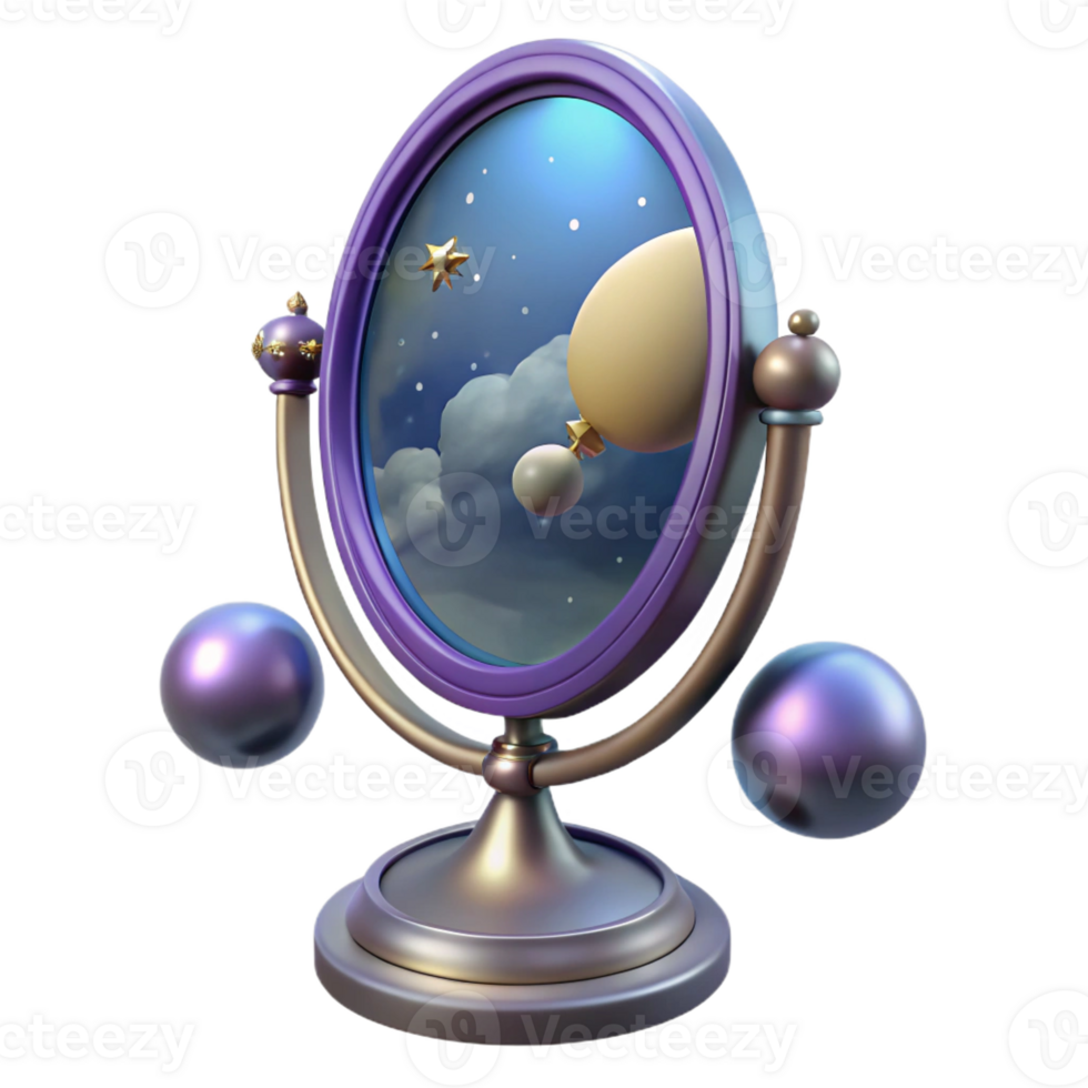elegant rustic 3D Render of a Fantasy Mirror Reflecting Night Sky original png