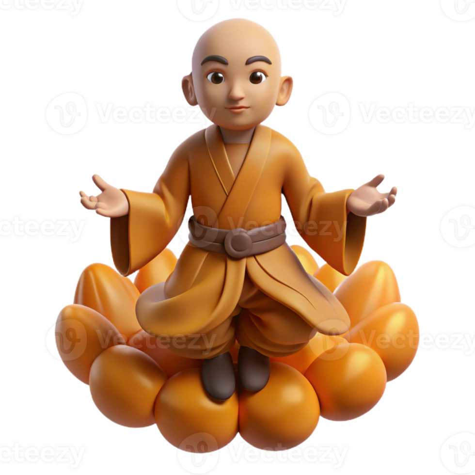 elegant abstract 3D Monk on Lotus Illustration premium png