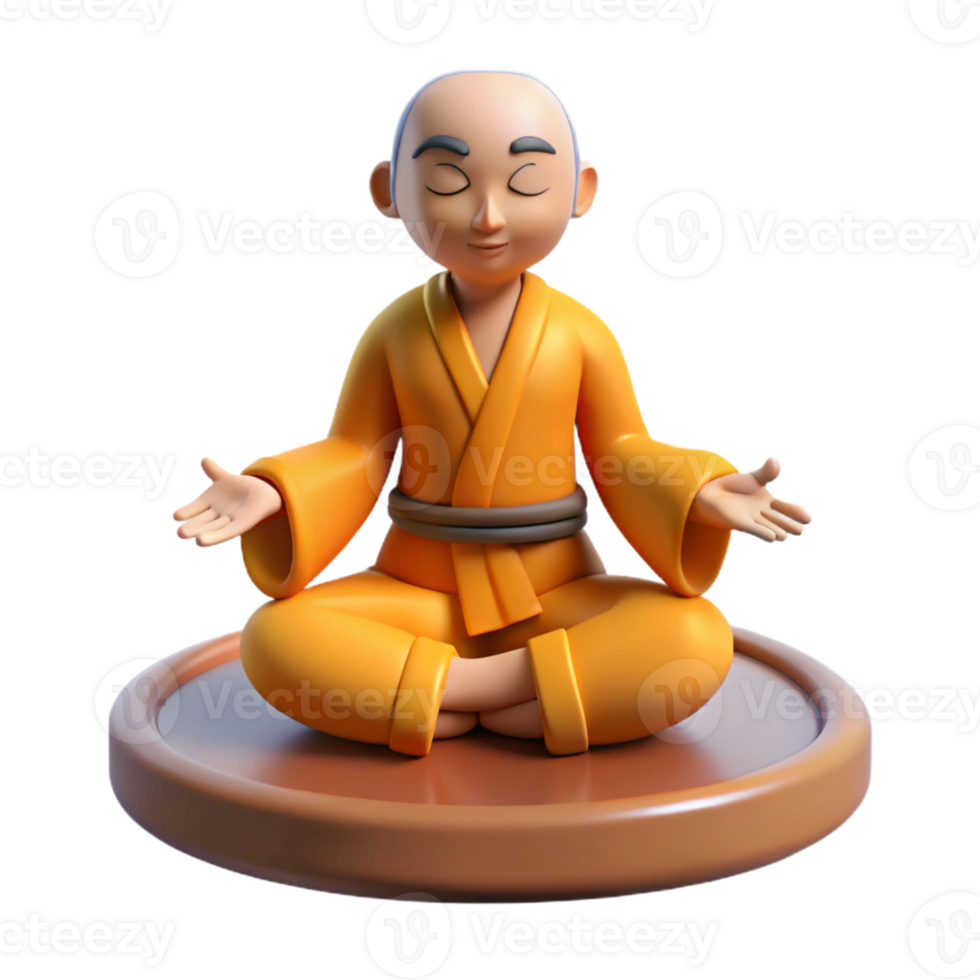 vibrant modern 3D Render Monk Meditation Cartoon detailed png