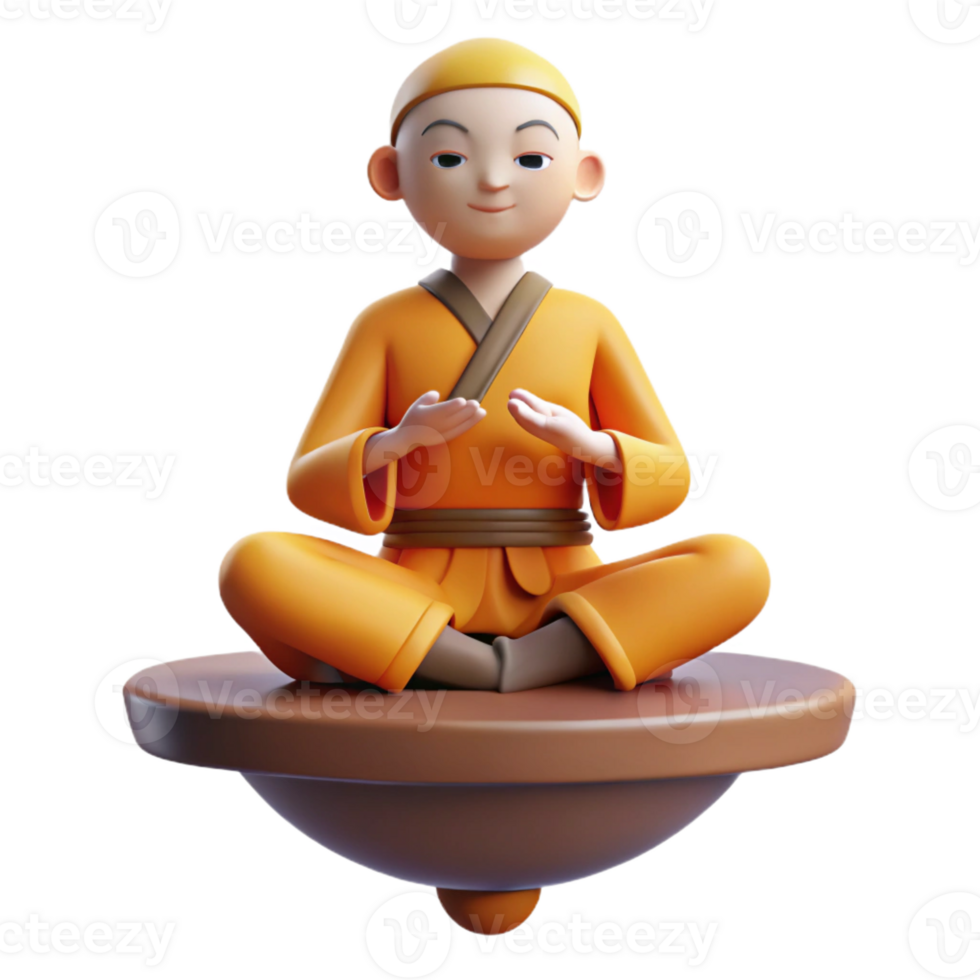 stunning vintage 3D Render Monk Meditating on Top exclusive png