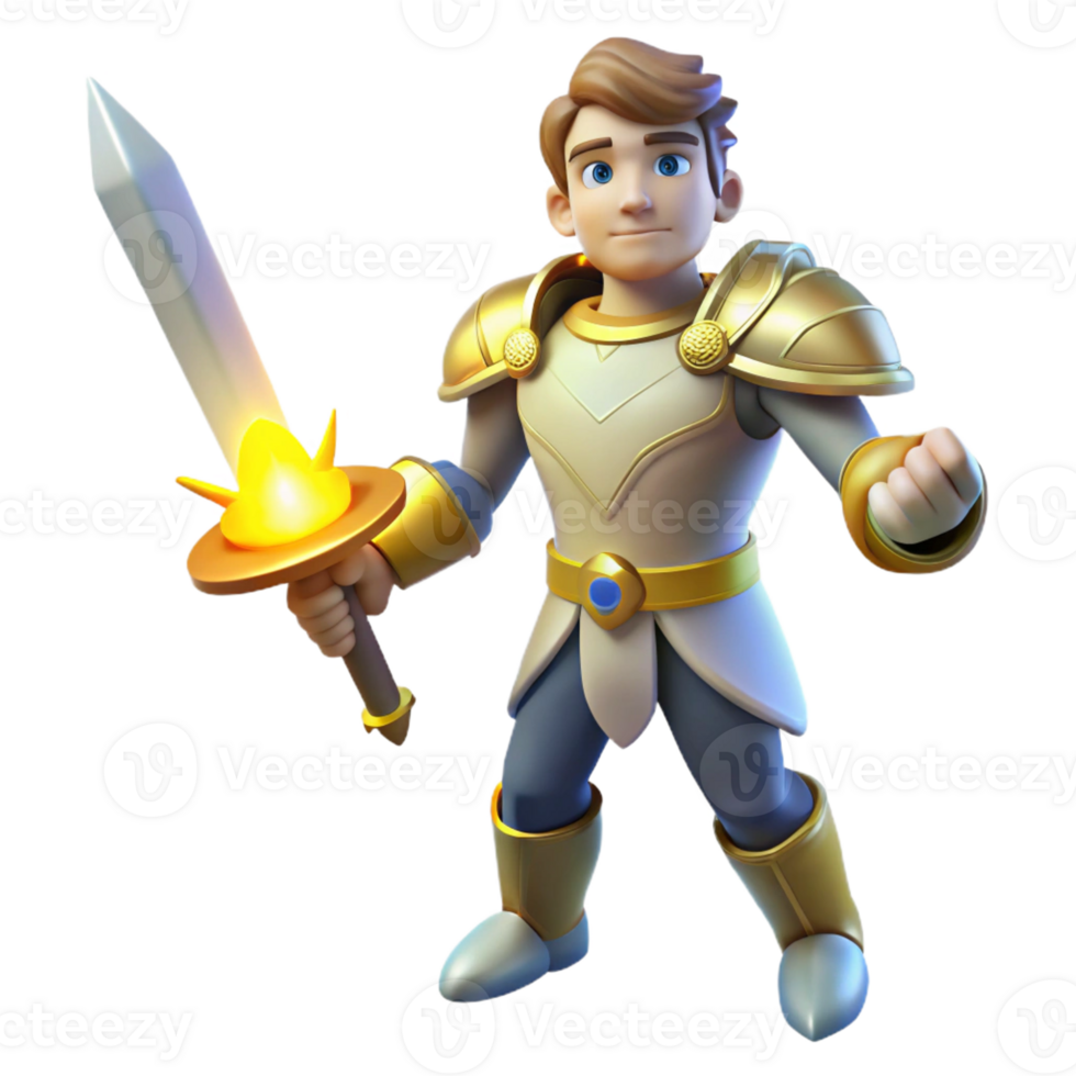 stunning rustic 3D Render Young Knight Fantasy Illustration professional png