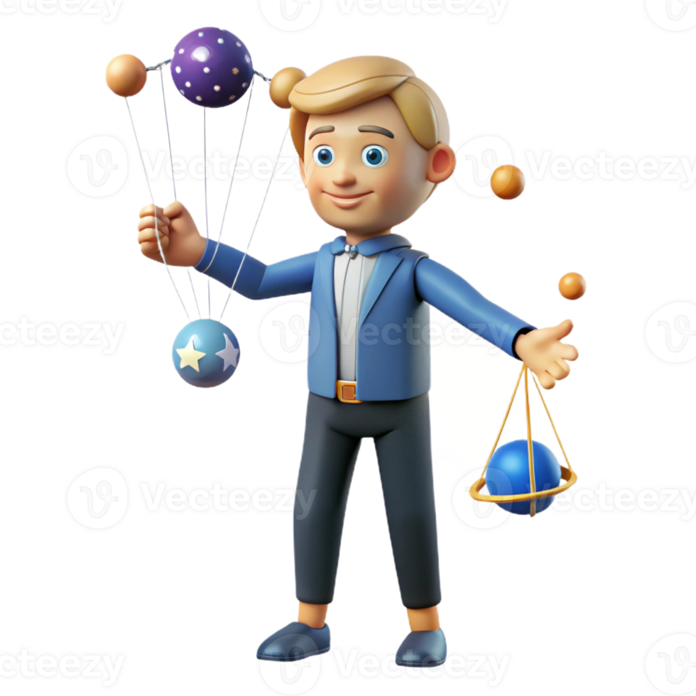 dramatic minimalist 3D Boy Juggling Colorful Balls Illustration genuine png
