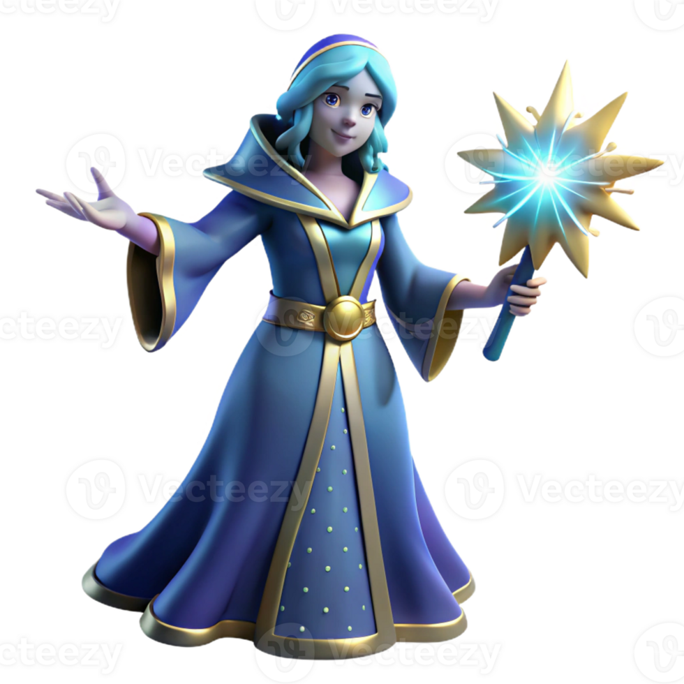 magnificent vintage 3D Render of a Fantasy Mage high quality png