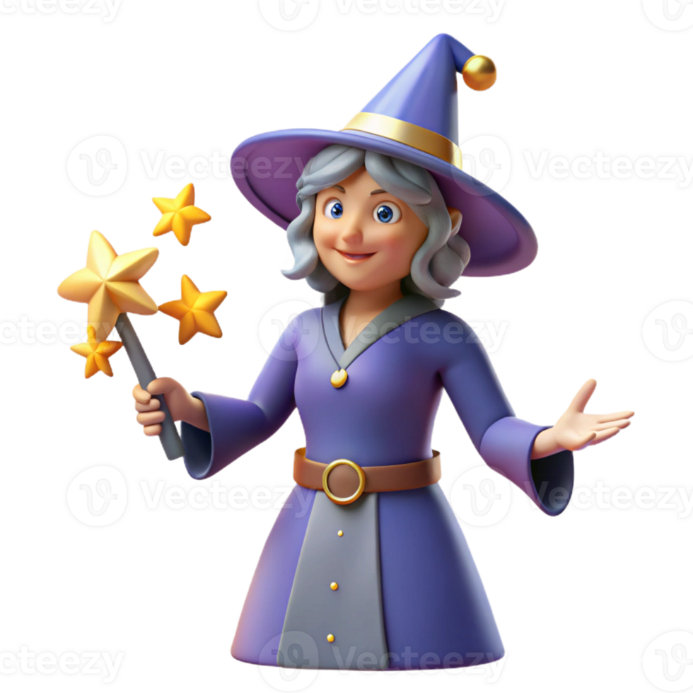 magnificent rustic Friendly 3D Witch Illustration high resolution png