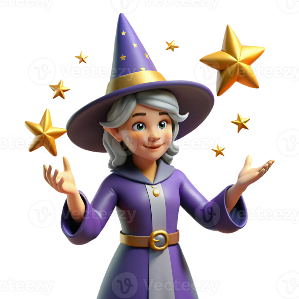 dramatic rustic 3D Render of a Young Witch with Stars exclusive png