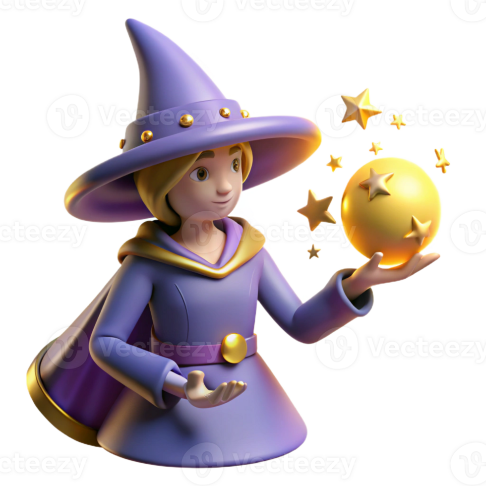 serene artistic 3D Render Young Wizard with Magic Sphere exclusive png