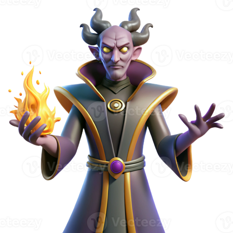 serene traditional 3D Render Dark Wizard, Magical Fire premium png