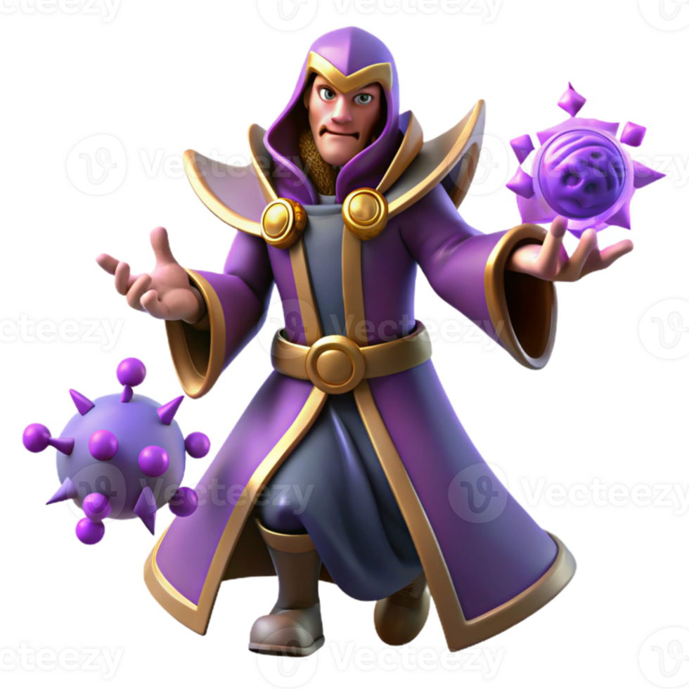 elegant minimalist Fantasy Wizard 3D Render detailed png