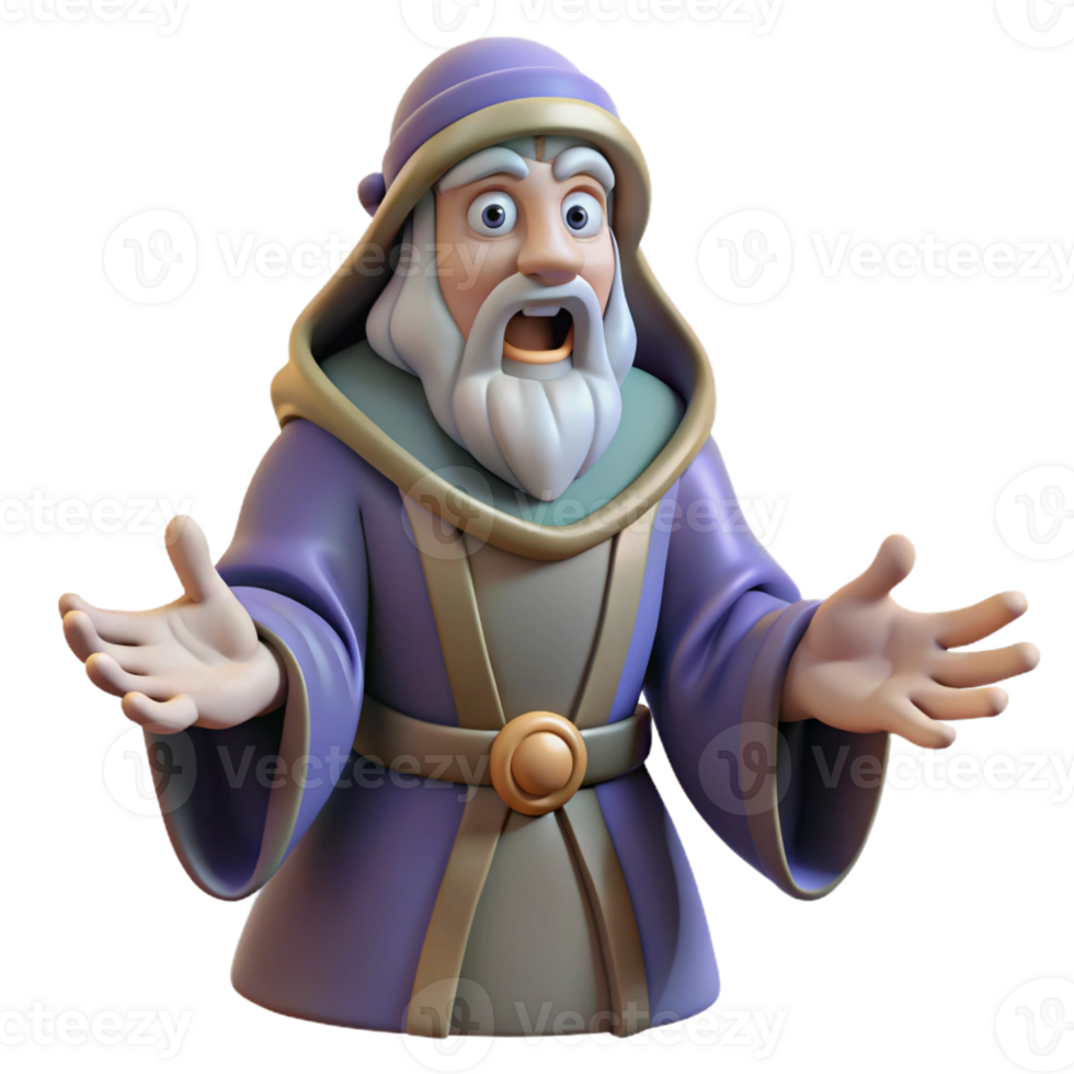 impressive contemporary Surprised Cartoon Wizard 3D Render genuine png
