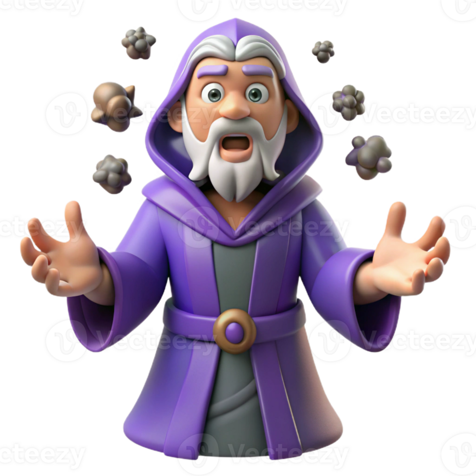 beautiful traditional Astonished Wizard 3D Render high resolution png