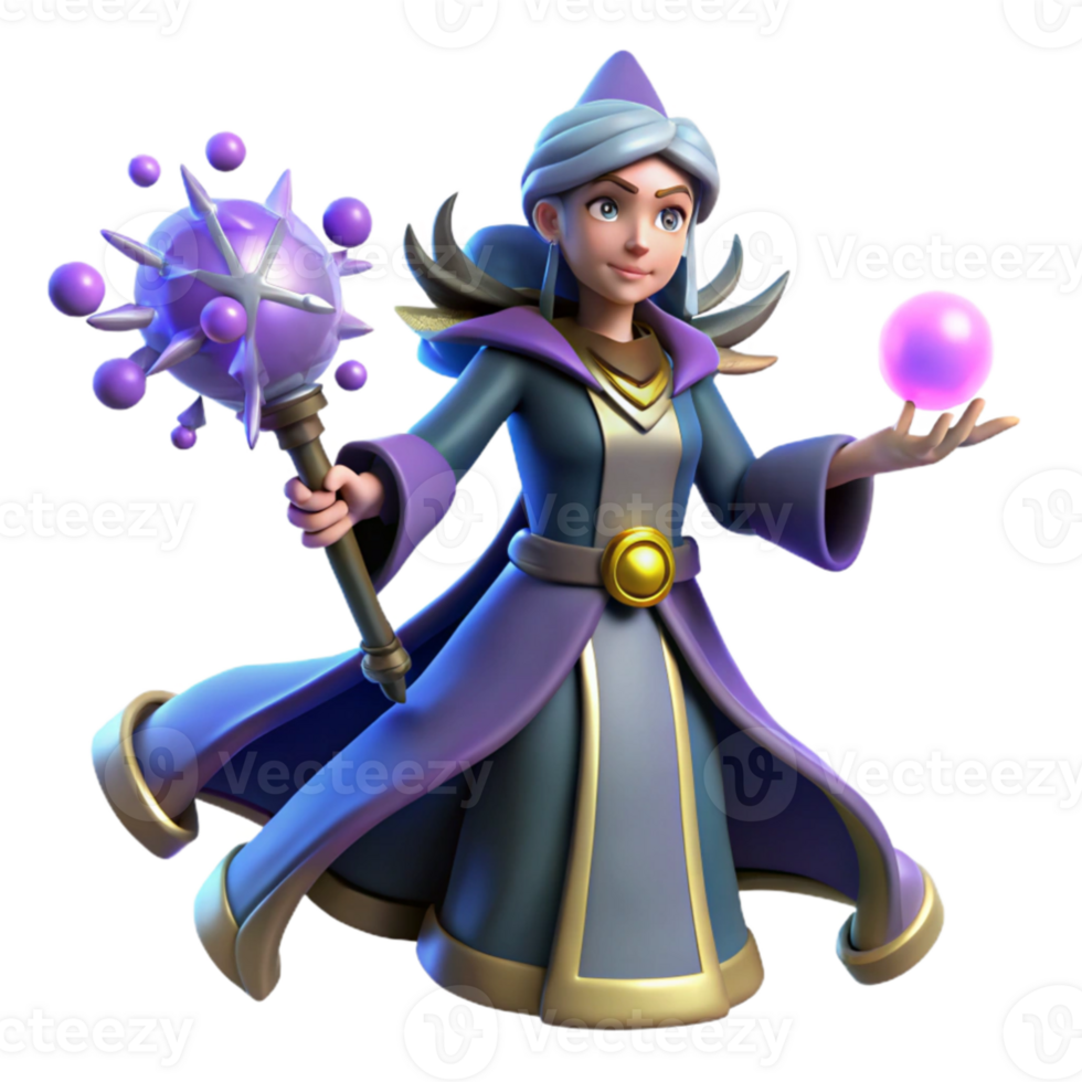 serene contemporary Fantasy 3D Render of a Female Mage premium png