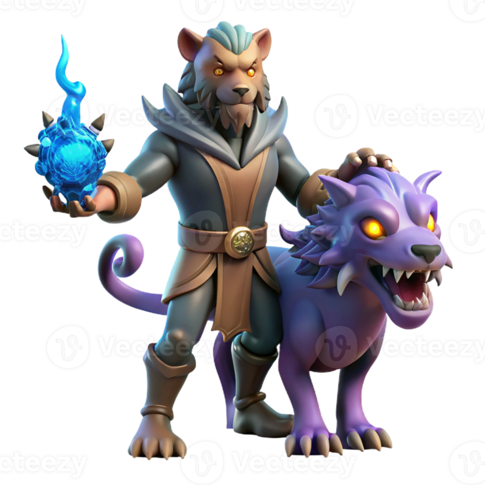 impressive vintage 3D Render Fantasy Wizard and Beast 4K png