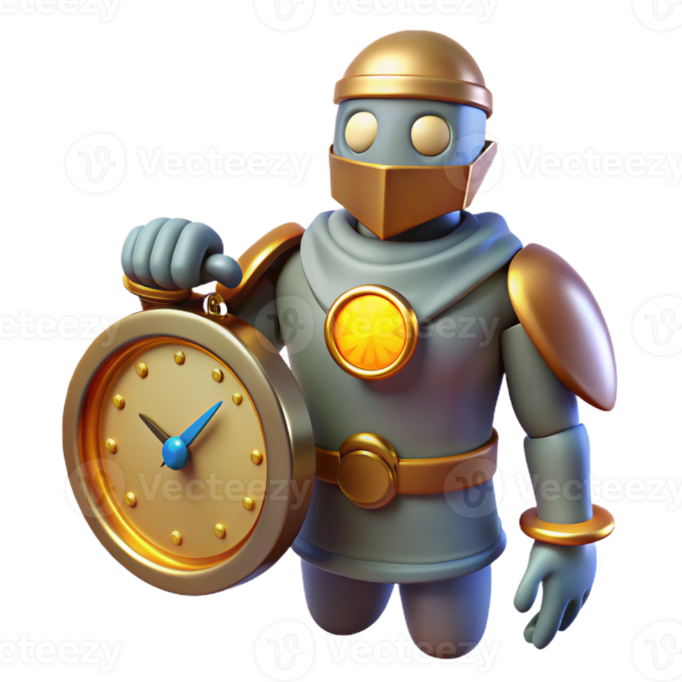 wonderful vintage 3D Render of Timekeeper Robot high resolution png