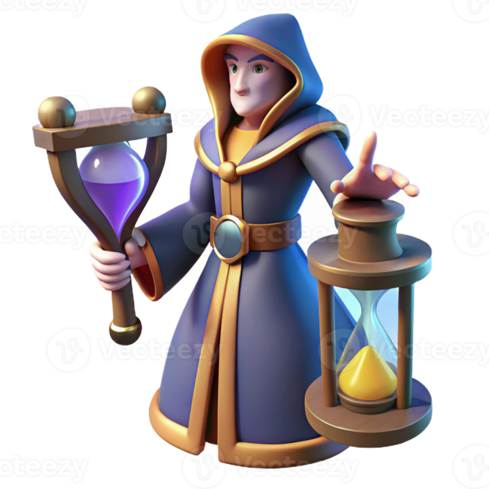 serene modern 3D Wizard with Hourglass and Potion authentic png