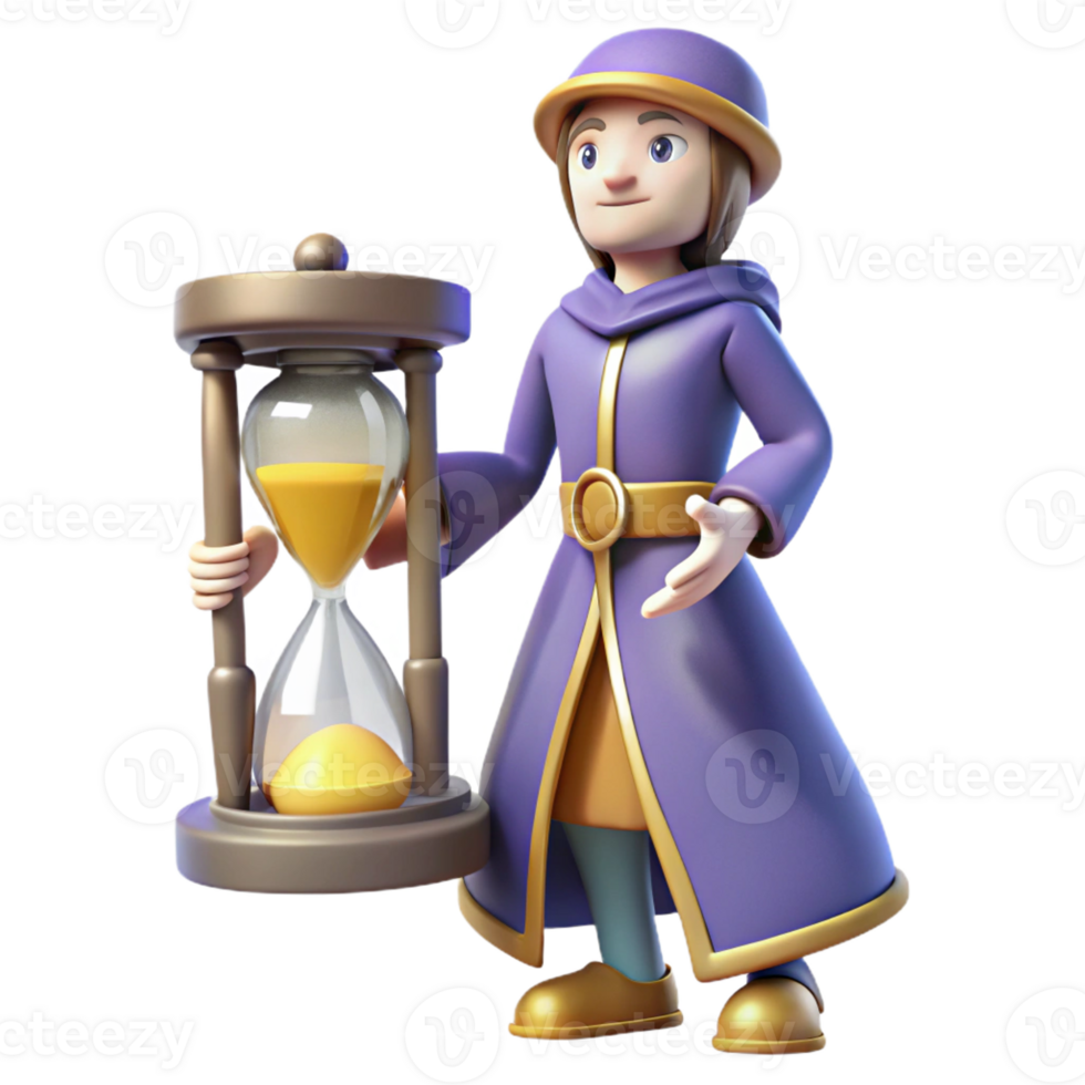 wonderful artistic 3D Cartoon Wizard with Hourglass 4K png