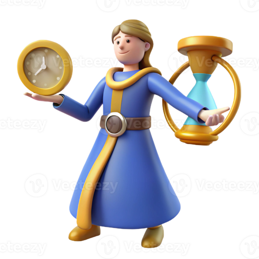 elegant minimalist 3D Cartoon Wizard Timekeeper Illustration exclusive png