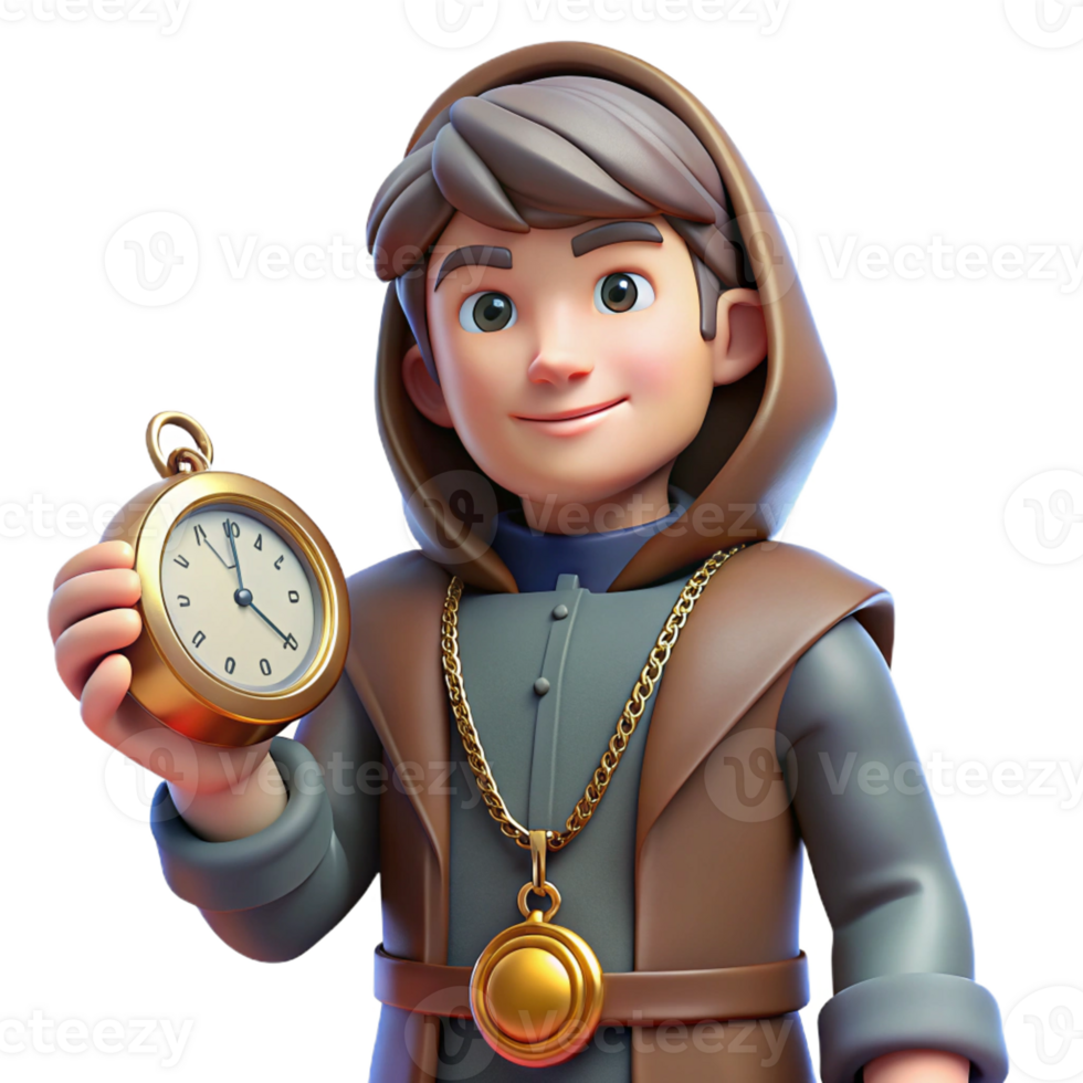 impressive creative 3D Cartoon Boy with Pocket Watch detailed png