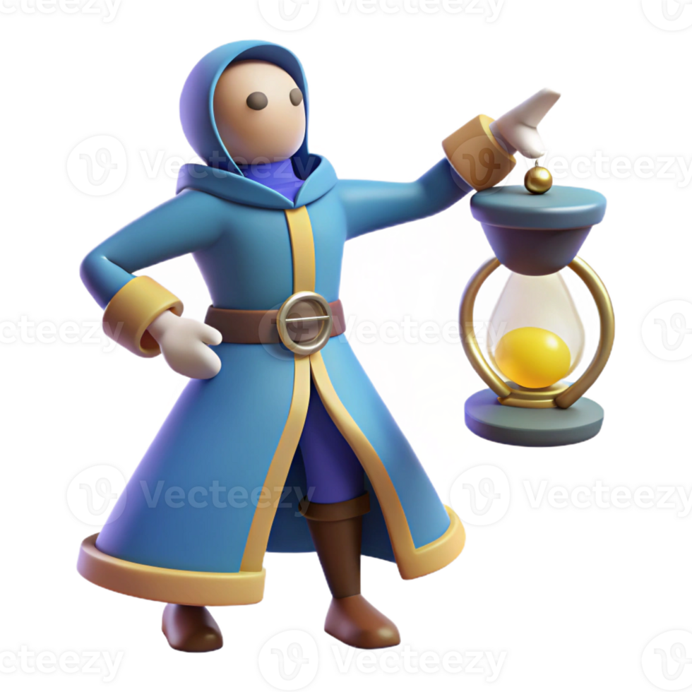 extraordinary minimalist 3D Cartoon Wizard with Hourglass Lamp genuine png