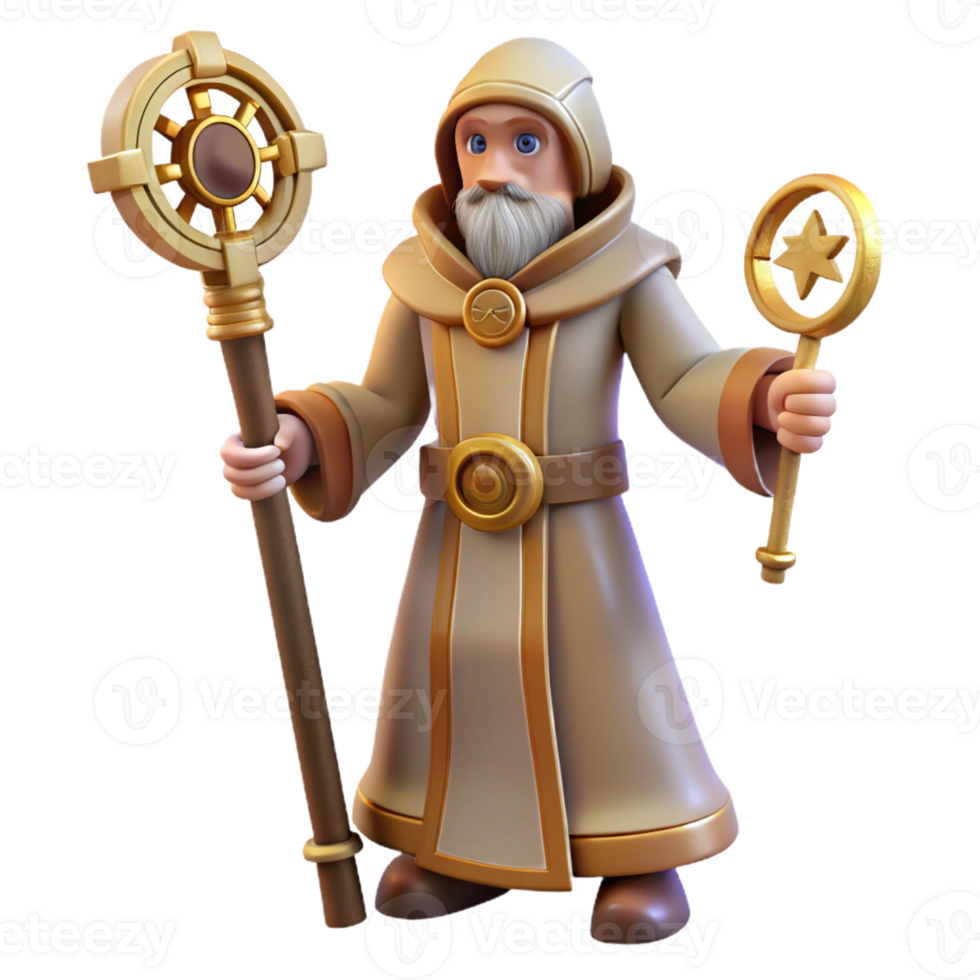 serene modern 3D Render Wizard Cartoon Character genuine png