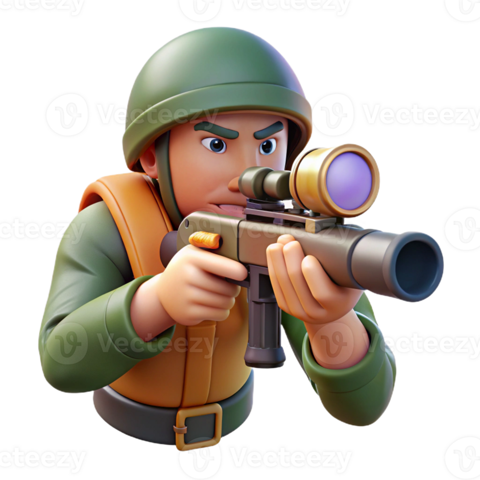 dramatic rustic 3D Cartoon Soldier Aiming Rifle Illustration premium png