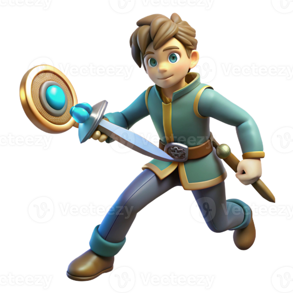 magnificent abstract 3D Render Young Boy Cartoon Knight detailed png